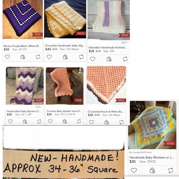 NEW Handmade BABY blanket or GRANDMA lap cover throw afghan 34-36โ Square NEW - Picture 3 of 5